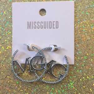 Missguided Silver and Rhinestones hoop earrings
